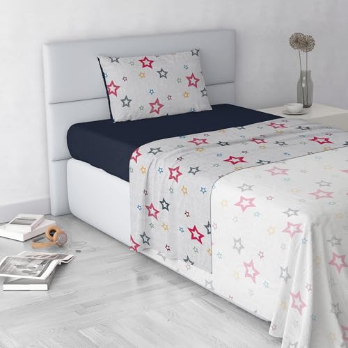 Fashion Bed Sheet Set, Made in Italy, Soft Microfibre Bed Set, Fitted Sheet, Top Sheet 150 x 270 cm and Pillowcase with Inner Flap, Single, Superstar