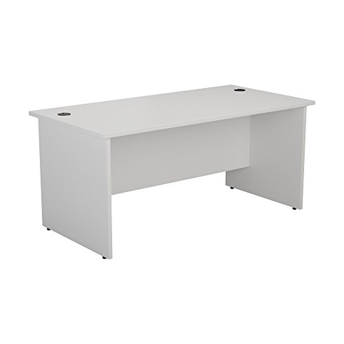 Office Hippo Heavy Duty Rectangular Office Desk, Home Office Desk, Office Table, Integrated Cable Ports, PC Desk For Office or Home, 5 Yr Wty, MFC, White, 160cm x 60cm