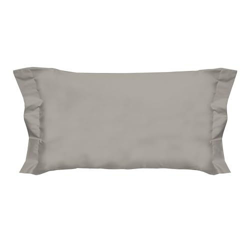 PENSIERI DELICATI Pair of Pillowcases 52 x 82 cm with Two Shuttlecocks Finish in Plain Colour, Made of 100% Cotton, Made in Italy, Champagne Colour