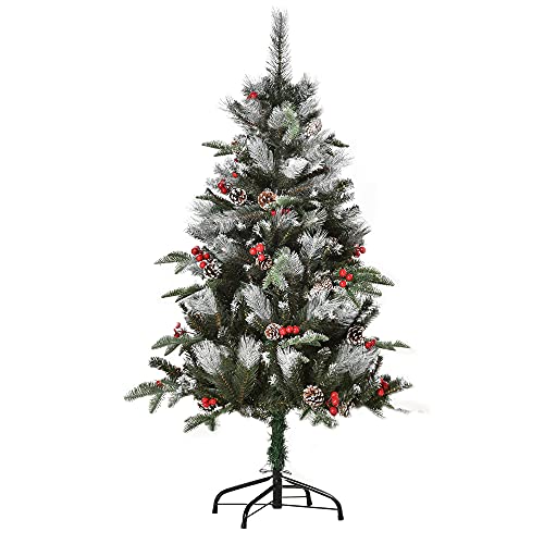 HOMCOM 4FT Artificial Snow Dipped Christmas Tree Xmas Pencil Tree Green