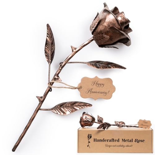 BESZONE 7 Year Anniversary Copper Gift for Her - Metal Rose Copper Gift for Wife 7th Weeding Anniversary for Him Husband Couples, Everlasting Flower 22th 22 Year Handcrafted Love Stained Artwork