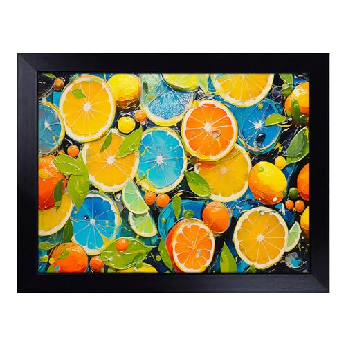 Lap Tray with Bean Bag Cushion, Citrus Fruits Abstract - Handmade in the UK, Raised Wooden Edge, Padded Cushion, Heat-Resistant Wipe-Clean Surface, for Meals, Laptops and Crafts
