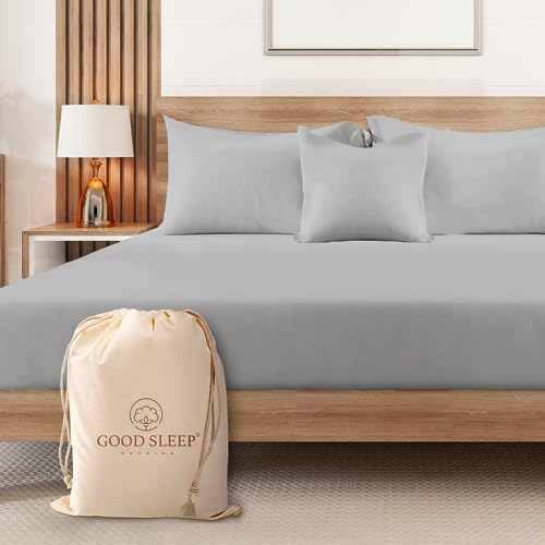 "Good Sleep Bedding Fitted Sheet Twin XL - 1 Pc, 100% Egyptian Cotton Fitted Extra Long Twin Sheets for Dorm, 1000 TC 16"" Deep Pocket Twin XL Fitted Sheet, Luxury Soft Fitted Bed Sheets - Light Grey"