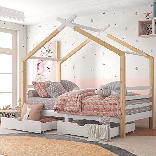 Merax Kids Single Bed with Drawers, 3FT Kids Wooden Bed with
