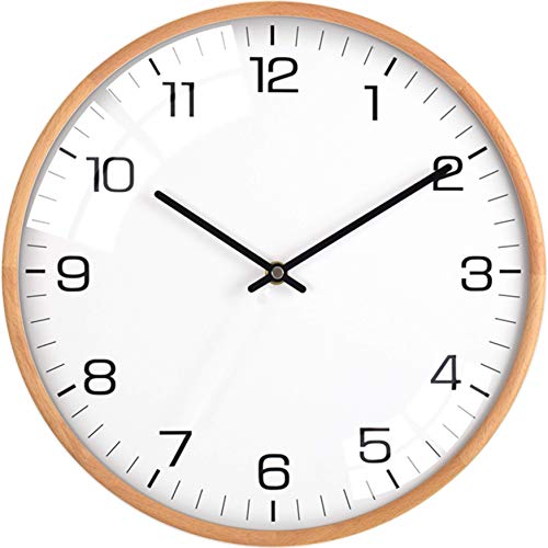 "Driini Analog Dome Glass Wall Clock (12"") - Wood Frame with White, Modern Face - Battery Operated with Non Ticking Hands - Large Decorative Clocks for Classroom, Office, Living Room, or Bedrooms."