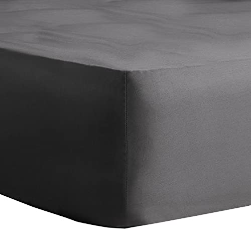 Highams Luxury 220 Thread Count 100 Percent Cotton Soft Sateen Easy Care Bedding Sheet, Charcoal - Double