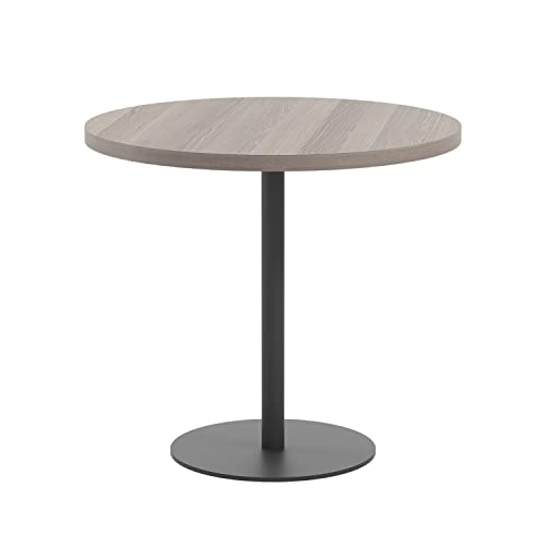 Office Hippo Circular Office Table, Sturdy & Robust Mid-Height Table Desk, Circular Work Table For Home Office, Versatile Desk Table For Canteen, Reception Area, 5 Year Guarantee - Grey Oak / Black