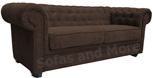 Chesterfield Style Corner Sofa Set 3+2 Seater Armchair Brown Fabric (2 Seater)
