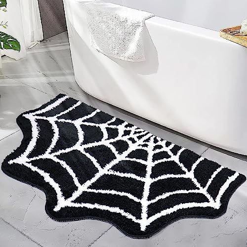 "Meetory Spider Web Bath Mat, 31x20"" Black Gothic Halloween Non-Slip Rug"