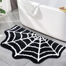 "Meetory Spider Web Bath Mat, 31x20"" Black Gothic Halloween Non-Slip Rug"
