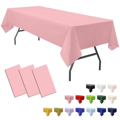 PartiPallete 3-Pack Premium Plastic Pink Tablecloth Disposable 54 x 108 Inches Rectangle Table Cover Party PEVA Table Cloths for Parties Birthday Wedding Bridal Shower Events Fits up to 8 ft Tables