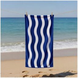 GC GAVENO CAVAILIA Wavy Stripe Beach Towels - Soft Microfibre Pool Towel, Highly Absorbent & Sand-Free - Lightweight Travel Beach Towel Quick Dry for Women & Men - (70 x 152 Cm) - Navy