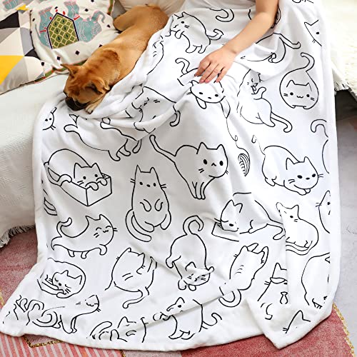 "Sviuse Cat Blanket Kids Throw Blanket Cute Animals Pet Pattern Sherpa Blanket for Girls Bed Couch Chair Cat Lover Gifts Soft Cozy Fuzzy Throw (50"" X 60"", Cat 2)"