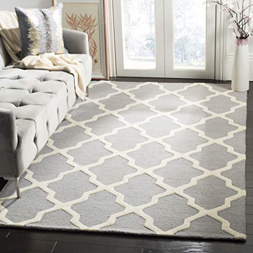 Safavieh Trellis Indoor Hand Tufted Rectangle Area Rug, Cambridge Collection, CAM121, in Silver / Ivory, 122 X 183 cm for Living Room, Bedroom or Any Indoor Space