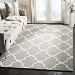 Safavieh Trellis Indoor Hand Tufted Rectangle Area Rug, Cambridge Collection, CAM121, in Silver / Ivory, 122 X 183 cm for Living Room, Bedroom or Any Indoor Space