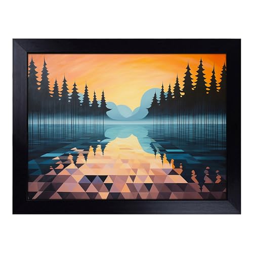 Lap Tray with Bean Bag Cushion, Lake Geometric - Handmade in the UK, Raised Wooden Edge, Padded Cushion, Heat-Resistant Wipe-Clean Surface, for Meals, Laptops and Crafts