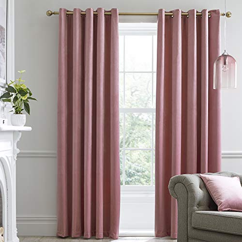 "Laurence Llewelyn-Bowen - Blush Pink Velvet Curtains W90 x L90"" (229 x 229cm) - 2 Panels - Blackout Curtains for Bedroom - Eyelet - Thermal & Soundproof Curtains in Blush Pink - Montrose Collection"