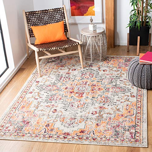 Safavieh Boho Rug for Living Room, Dining Room, Bedroom - Madison Collection, Short Pile, in Beige and Orange, 160 x 160 cm