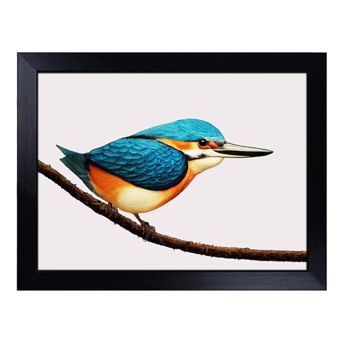 Lap Tray with Bean Bag Cushion, Dreamy Kingfisher Bird - Handmade in the UK, Raised Wooden Edge, Padded Cushion, Heat-Resistant Wipe-Clean Surface, for Meals, Laptops and Crafts