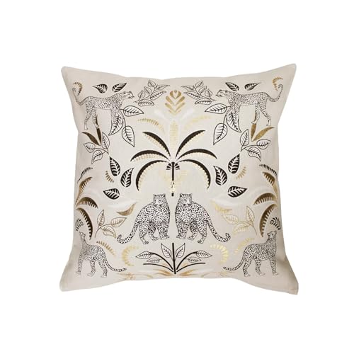 Douceur d'Intérieur, Cushion Cover (40 x 40 cm) Malaga Natural, Cotton Printed Gold