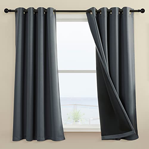 Rutterllow 100% Blackout Curtain 2 Panels, Heat and Full Light Blocking Drapes with Grommets for Bedroom, Thermal Insulated Window Treatment Drapes for Living Room (Dark Grey, 52Wx54L)