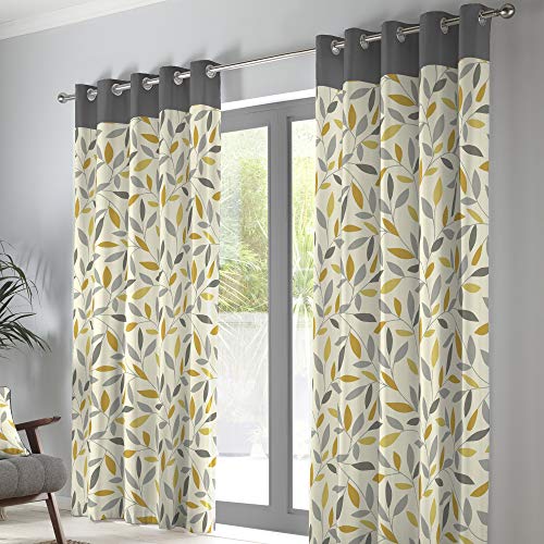 Fusion Beechwood - 100 Pair of Eyelet Curtains, Cotton, Ochre, 90 Width x 72 Drop (229 x 183 cm)