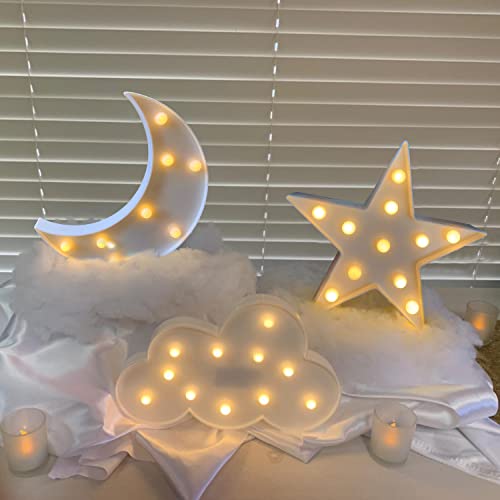 ZUOVAOV Stars, Moon and Clouds Logo Night Light, Cute Baby Room Decoration Night Light, Party Party Shiny Decorative Ornament. (White (Star + Moon + Cloud))