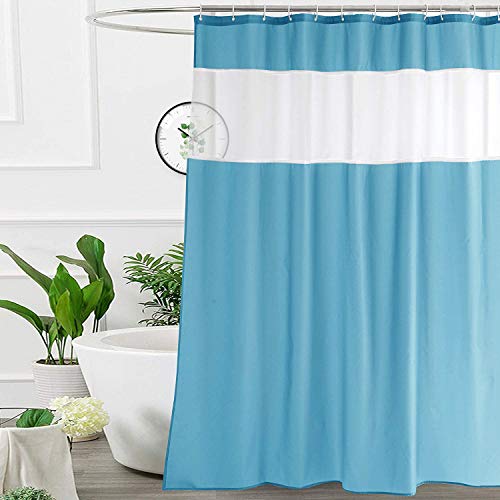 UFRIDAY Long Shower Curtain with Mesh Window 72 x75 inches,Light Blue Fabric Shower Curtain for Bathroom, Water Repellent,Rust Resistant Grommets, Fits Standard Bath Tub and Showers