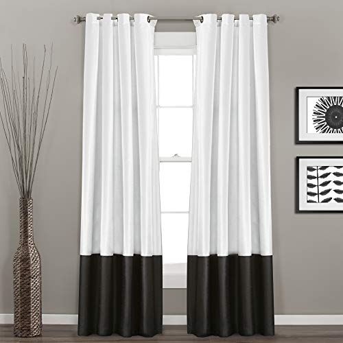 "Lush Decor Gray Prima Window Curtains Panel Set for Living, Dining Room, Bedroom (Pair), 54 x 84-inch, 54"" W x 84"" L, White & Black"