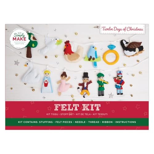 Simply Make Twelve Days of Christmas Felt Craft Kit, Felting Crafts, Adults, Kids, Great Gifts, Beginners Hobbies, DIY Crafts Decorations, Felting Embroidery Sewing Kits, Christmas Crafts
