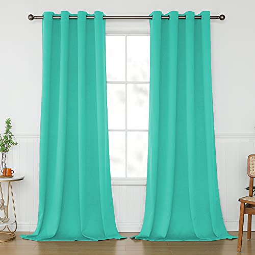 KEQIAOSUOCAI Turquoise Blackout Curtains 108 Inch Length for Living Room Bedroom - Grommet Room Darkening Drapes Thermal Insulated Extra Long Curtain for Large Window, 2 Panels, 52x108