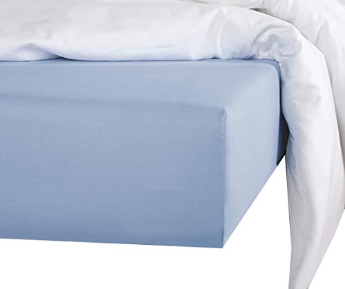 De Witte Lietaer OLIVIA Quality Satin Fitted Sheet, Serenity Blue, 180 x 200 cm, H30 cm