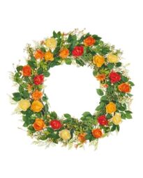 WeRChristmas Artificial Spring Rose Wreath, Orange, 28 Inch