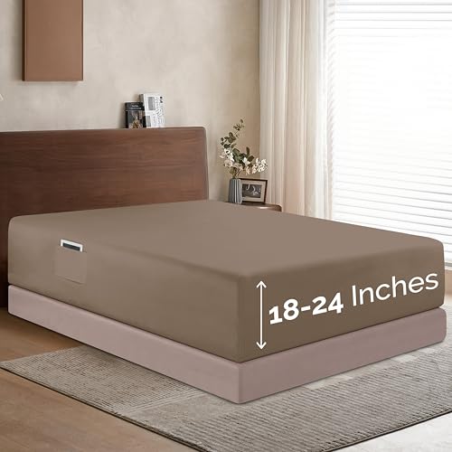 Elegant Comfort 1500 Premium Hotel Quality 18-24 Inches Deep - Extra Deep Pocket Single Fitted Sheet for High Mattress, Luxury and Softest, Smart Pocket - Wrinkle Free, King, Taupe