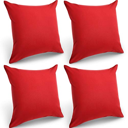 Boao 4 Pack Decorative Outdoor Waterproof Throw Pillow Covers, Square Patio Balcony Garden Waterproof Cushion Case, PU Coating Pillow Shell for Couch, Bed, Patio, Sofa, Tent,18 x 18 Inch (Red)
