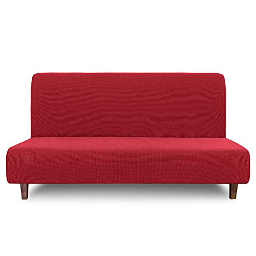 Easy-Going 100% Waterproof Futon Cover, Dual Waterproof Couch Cover for Futon, Stretch Jacquard Sofa Cover, Leakproof Furniture Protector for Kids, Pets, Dog and Cat (Medium, Christmas Red)