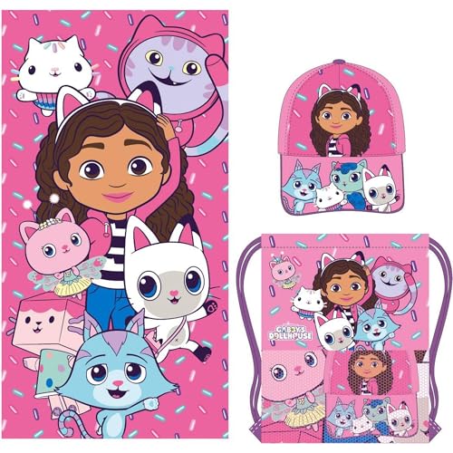 CERDÁ LIFE'S LITTLE MOMENTS Gabby's Dollhouse Towel Set with Bag - Children's Bath Towel & Practical Gym Bag in Cute Design