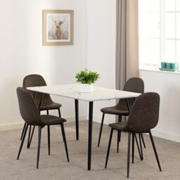 Seconique Marlow Dining Set with Athens Chairs, White Marble Effect/Brown