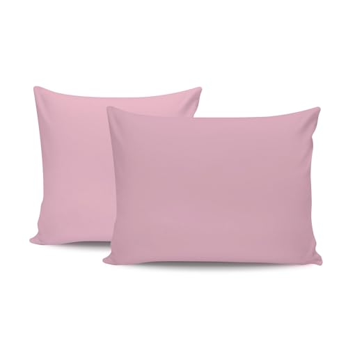 Soft Cotton Pillowcase Set (2 Pieces), Dusty Rose, 80 x 80 cm, 100% Cotton Ranforce, 155 Thread Count - Envelope Closure, Machine Washable at 30°C