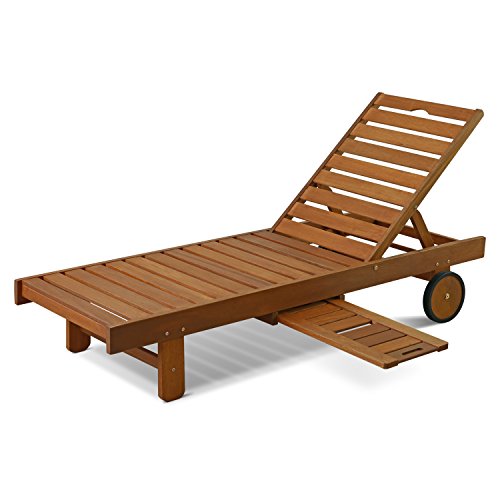 Furinno TIOMAN Outdoor Lounger, Sun Lounge Chair with Tray, for Patio, Garden, Porch, Natural