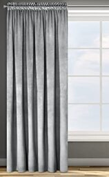 Eurofirany Design91 ROSA Soft Plain Opaque Velvet Curtain with Rufflette Tape For Rail - 1 Unit, Fluffy Panel Drape Classic Glamour Elegant Living Room, Bedroom, W53 x L118, Steel