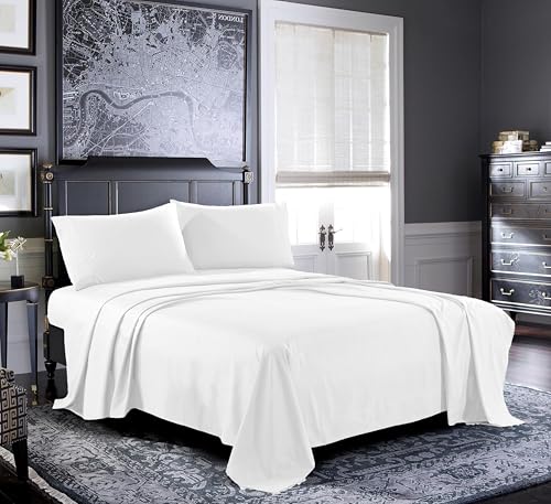 Pure Bedding Bed Sheets - Full Sheet Set [4-Piece, White] - Hotel Luxury 1800 Brushed Microfiber - Soft and Breathable - Deep Pocket Fitted Sheet, Flat Sheet, Pillow Cases