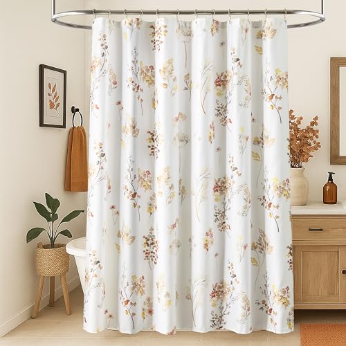 Lino Rosa Shower Curtain for Bathroom,Terracotta Rust Burnt Orange Color Fabric Boho Farmhouse Rustic Floral Leaves Theme Shower Curtains Set with Hooks,72x72 Inch