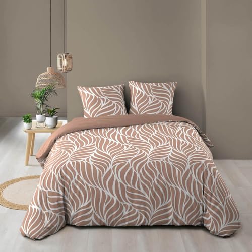 Douceur d'Intérieur, 3-Piece Bed Linen Set (260 x 240 cm) Morgane Mocha, 100% Cotton
