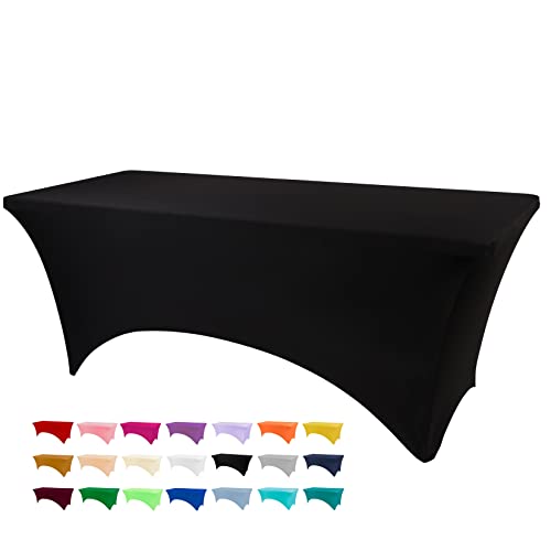 BDDC 4ft Table Cover Fitted, Black Spandex Table Covers, Washable and Wrinkle Resistant Stretch Tablecloths Rectangle for Events, Wedding, Banquets, Parties