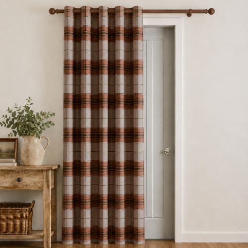 Catherine Lansfield Brushed Woven Glencoe Check 66x84 Inch Eyelet Door Panel Terracotta
