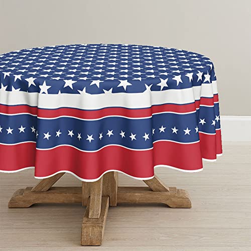 AONELAS Horaldaily 4th of July Tablecloth 70x70 Inch Round, Patriotic Memorial Day Independence Day American Flag Table Cover for Party Picnic Dinner Decor