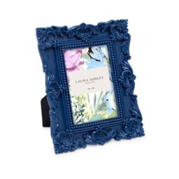 Laura Ashley 2x3 Navy Ornate Textured Hand-Crafted Resin Picture Frame with Easel, for Tabletop & Wall Display, Decorative Floral Design Home Décor, Photo Gallery, Art & More (2x3, Navy)