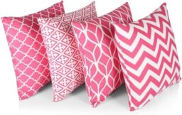 Penguin Home Set of 4 100% Slub Cotton Fabric Cushion Covers 45cm x 45cm Double Sided Square Pillow Covers with Invisible Zipper Pillow Cases for Living Room, Bedroom, Sofa (Pink)
