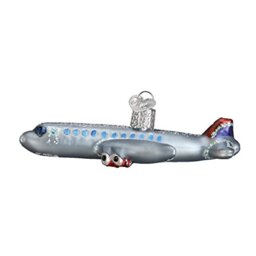 Old World Christmas, Trains, Helicopters, Boats and Trucks Glass Blown Ornaments for Christmas Tree Passenger Plane